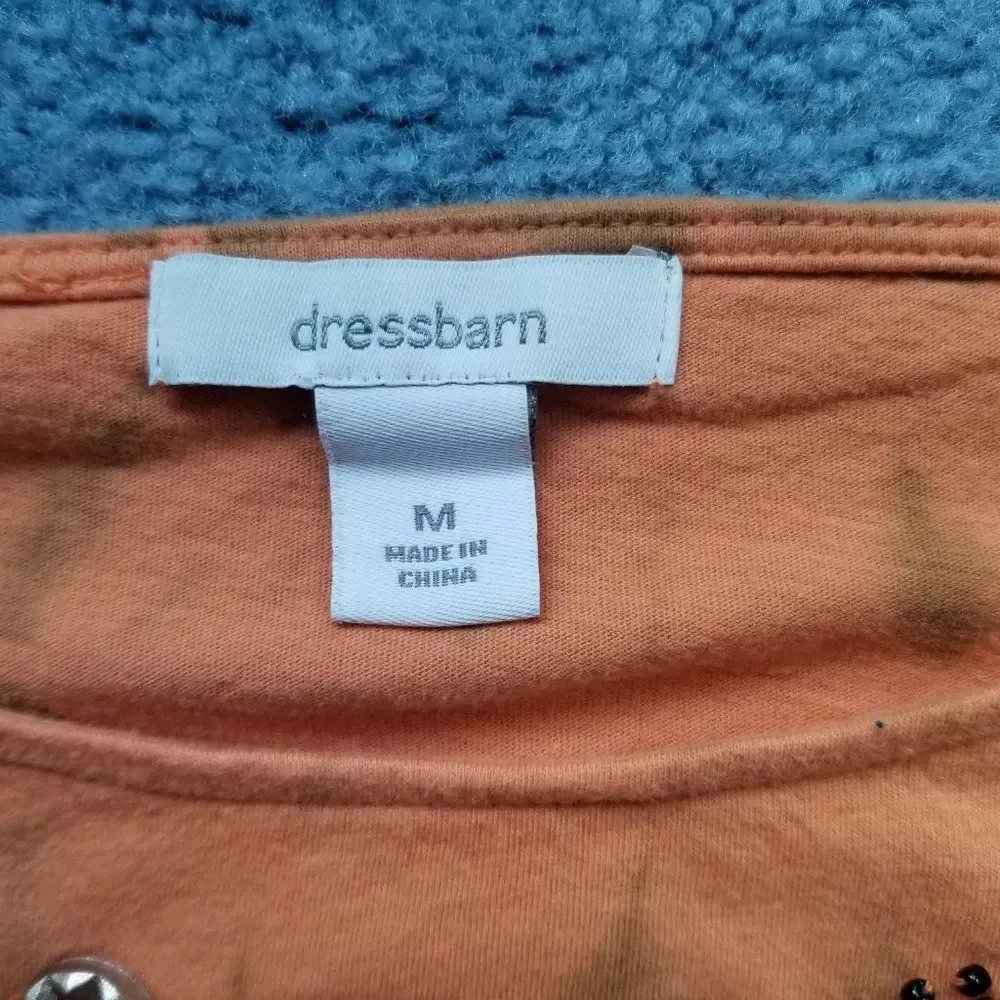 Dressbarn Indie Tangerine Tie-Die Tee Short Sleeves with Beaded Embellishments